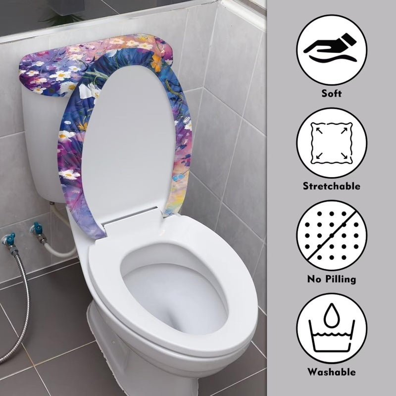 Flashideas Daisy Print Toilet Lid Cover and Toilet Tank Cover 2Pcs Toilet Seat Cover and Tank Lid Covers Stretch Toilet Covers Set for Bathroom Fits Most Toilet Tanks & Lids - Image 3